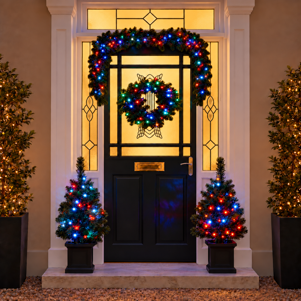 Colour Changeable Door Set with Wreath, Garland and 2 Trees - 200 LEDs
