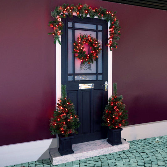 Colour Changeable Door Set with Wreath, Garland and 2 Trees - 200 LEDs
