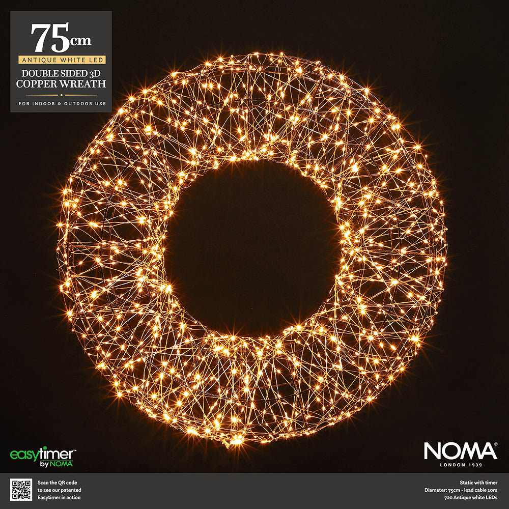 75cm Micro Wire Wreath - 720 Antique White LEDs