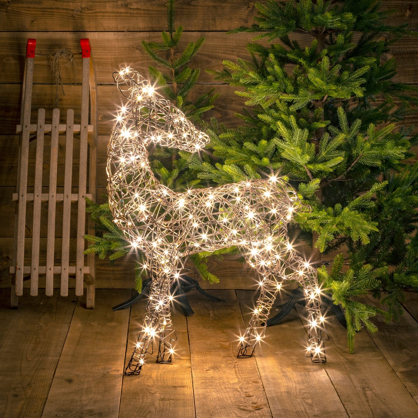 1.2m Warm White Standing Brown Wicker Richmond Deer