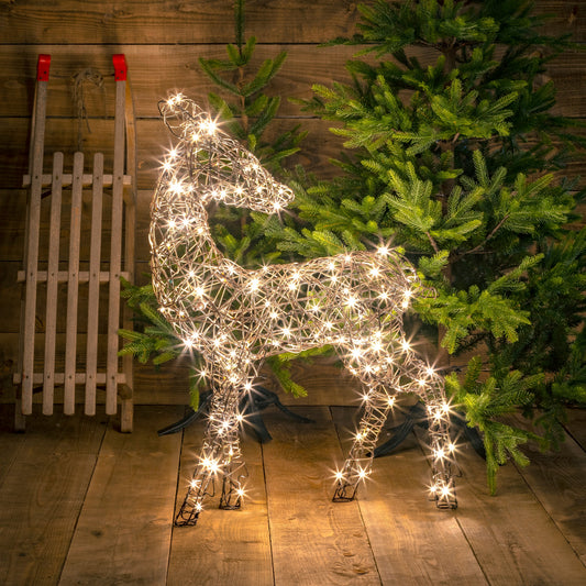 1.2m Warm White Standing Brown Wicker Richmond Deer