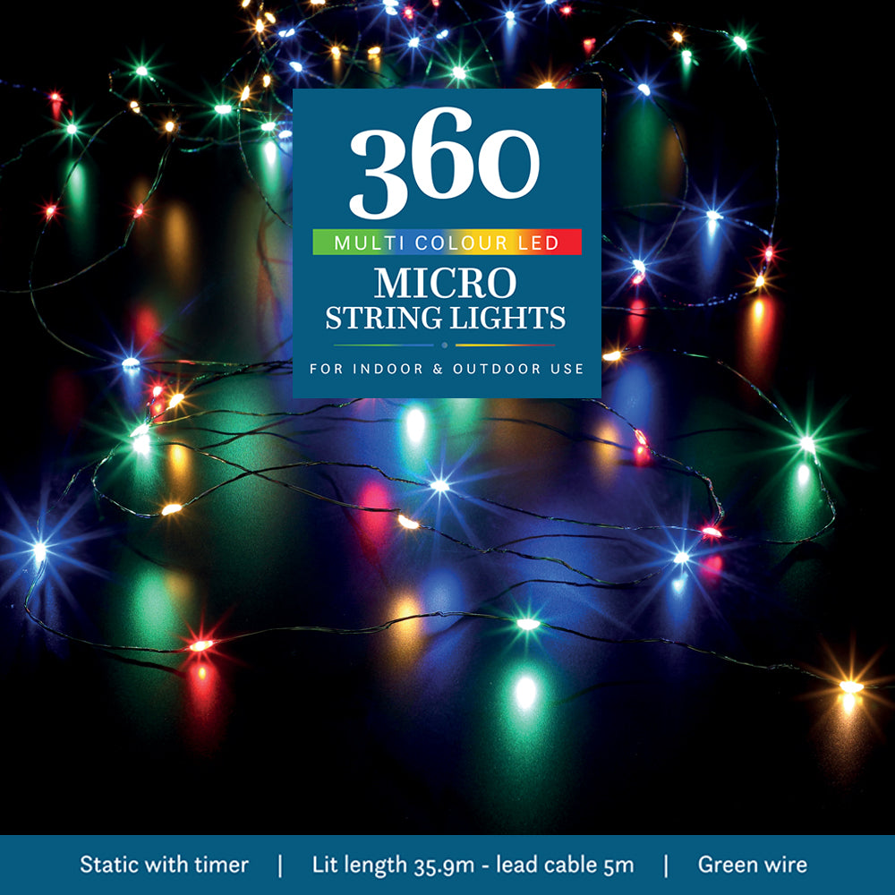 360 Multicolour Micro String Lights With Green Cable