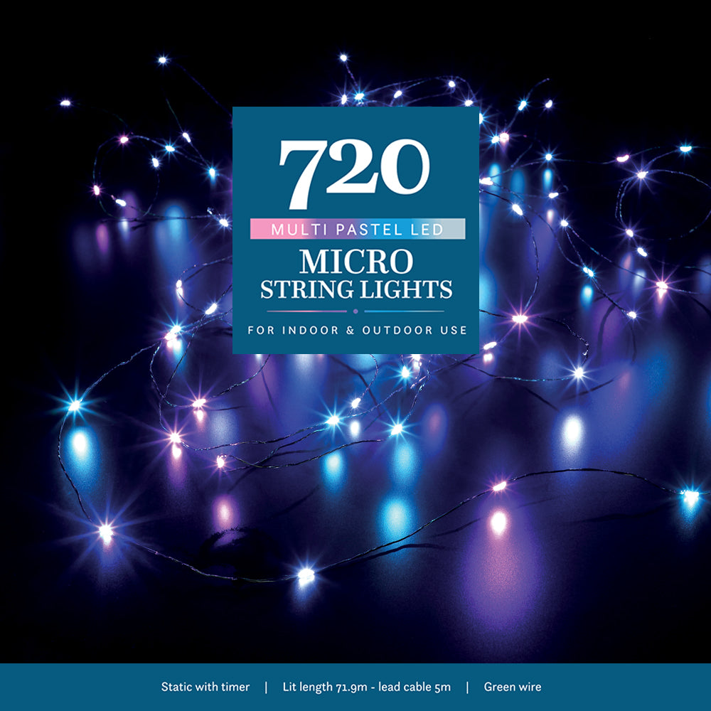 720 Pastel Micro String Lights with Green Cable