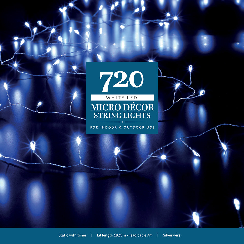 720 White Micro Décor Tree Lights with Silver Wire