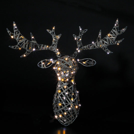 80cm Grey Rattan Woburn Stag Head - 100 LEDs