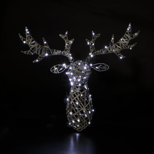 80cm Grey Rattan Woburn Stag Head - 100 LEDs