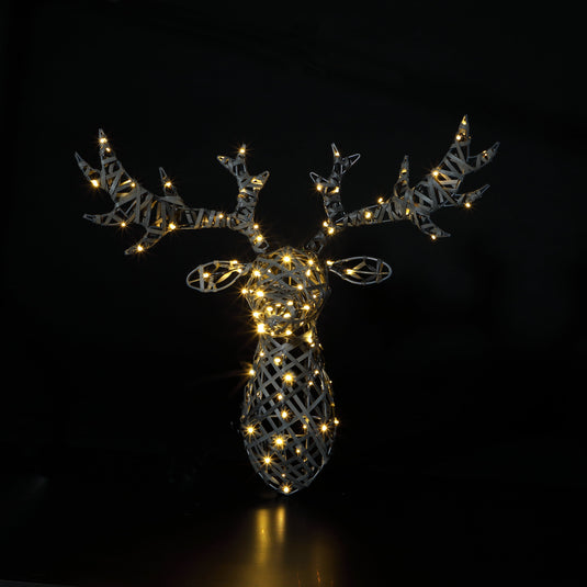 80cm Grey Rattan Woburn Stag Head - 100 LEDs