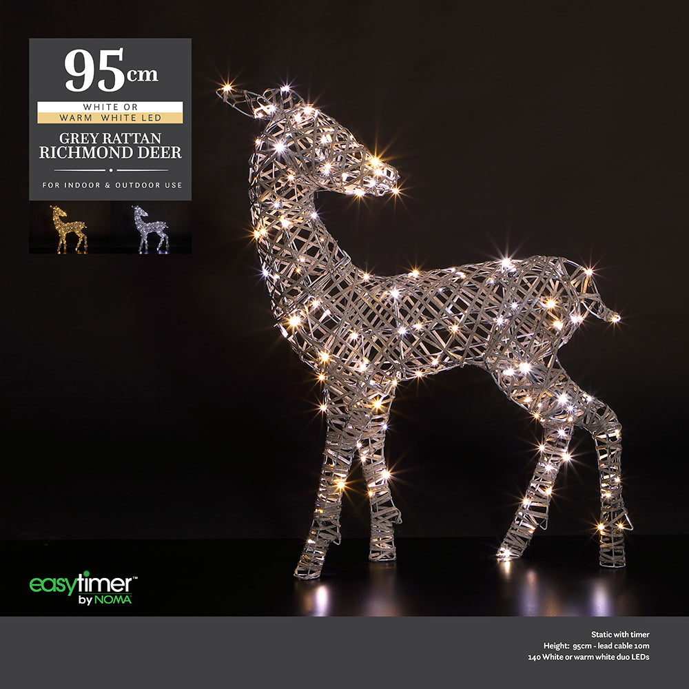 1M Grey Rattan Richmond Deer - 140 LEDs