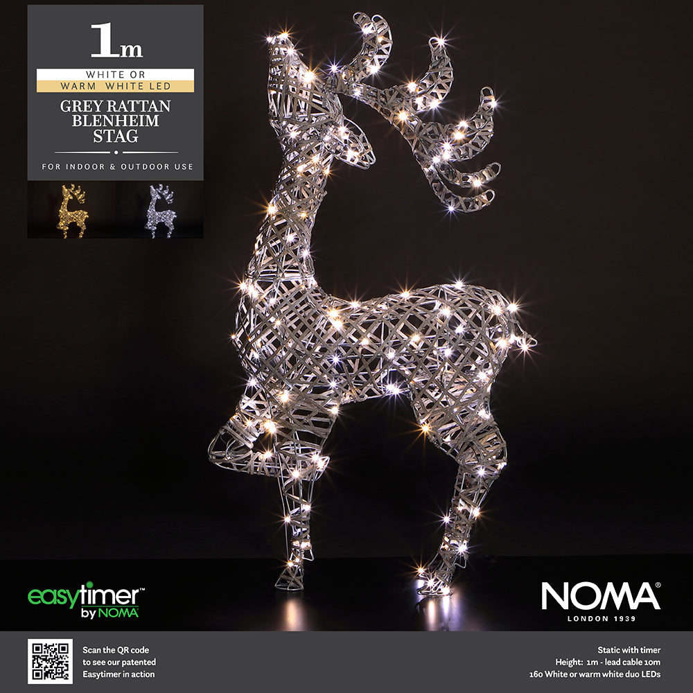 1M Grey Rattan Blenheim Stag - 160 LEDs