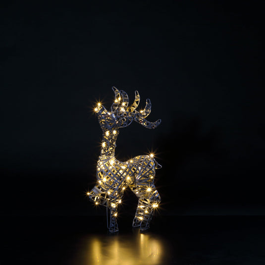 66cm Grey Rattan Tatton Standing Stag - 80 LEDs