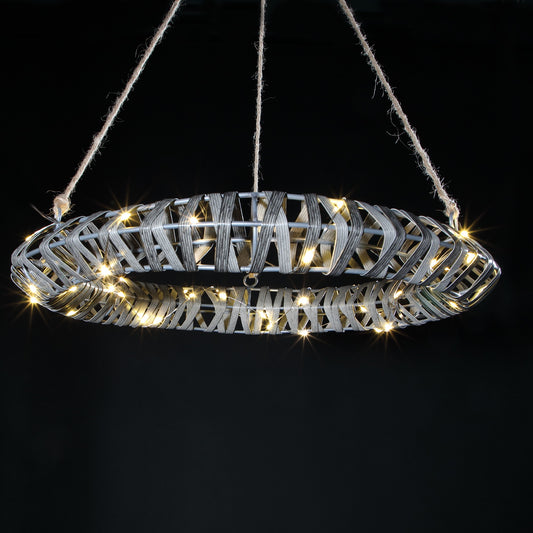 Duo Bulb Grey Rattan Wreath