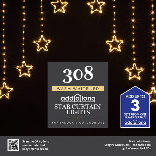NOMA Warm White Star Wire Curtain Light - 308 LEDs
