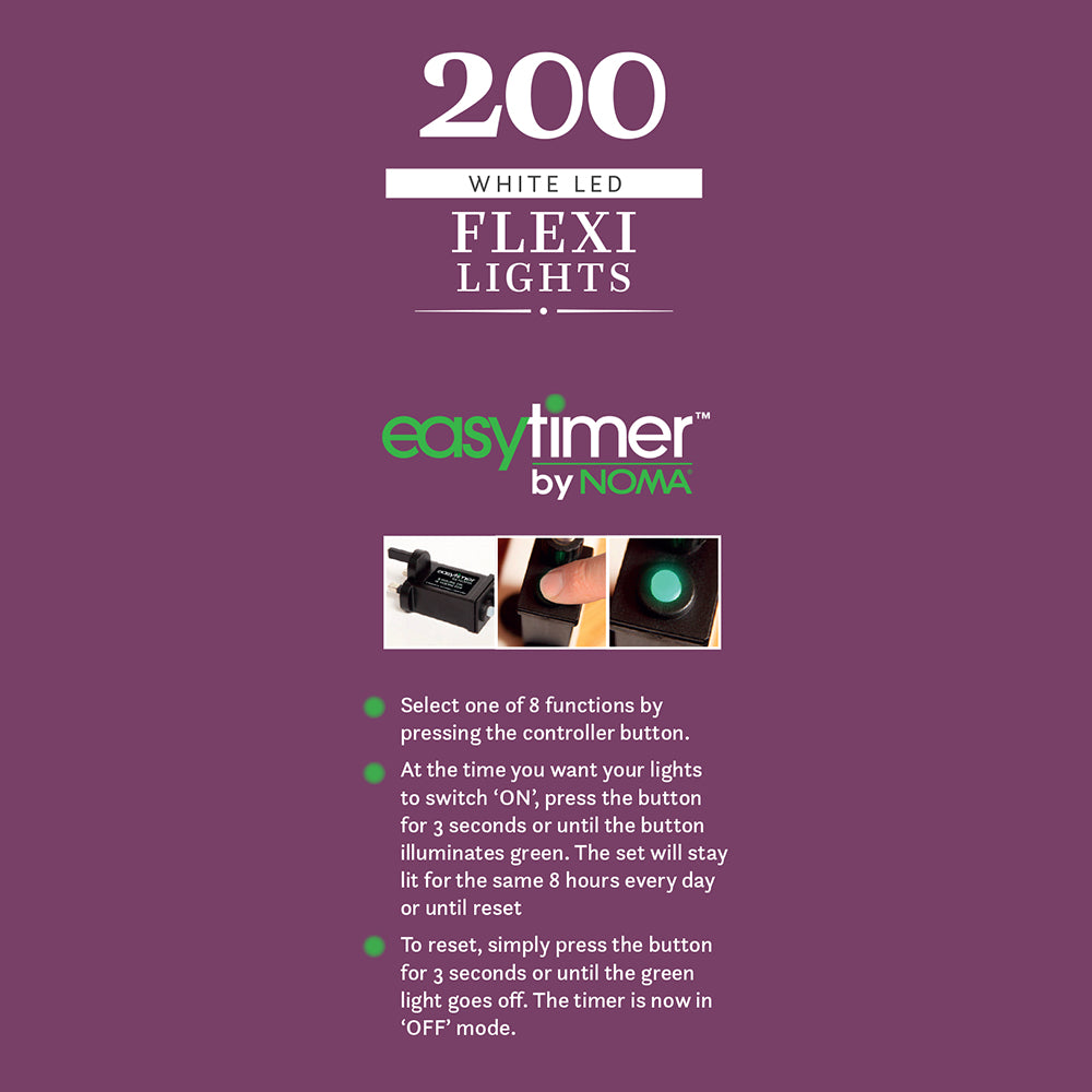 200 White Flexi Wire Lights with Green Cable