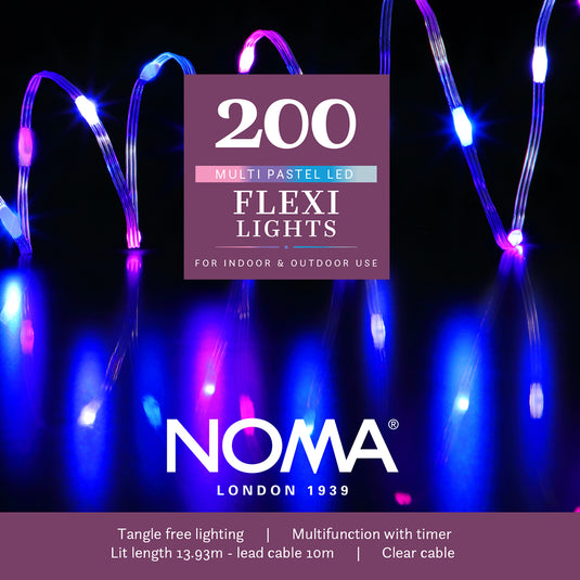 200 Pastel Flexi Wire Lights with Clear Cable