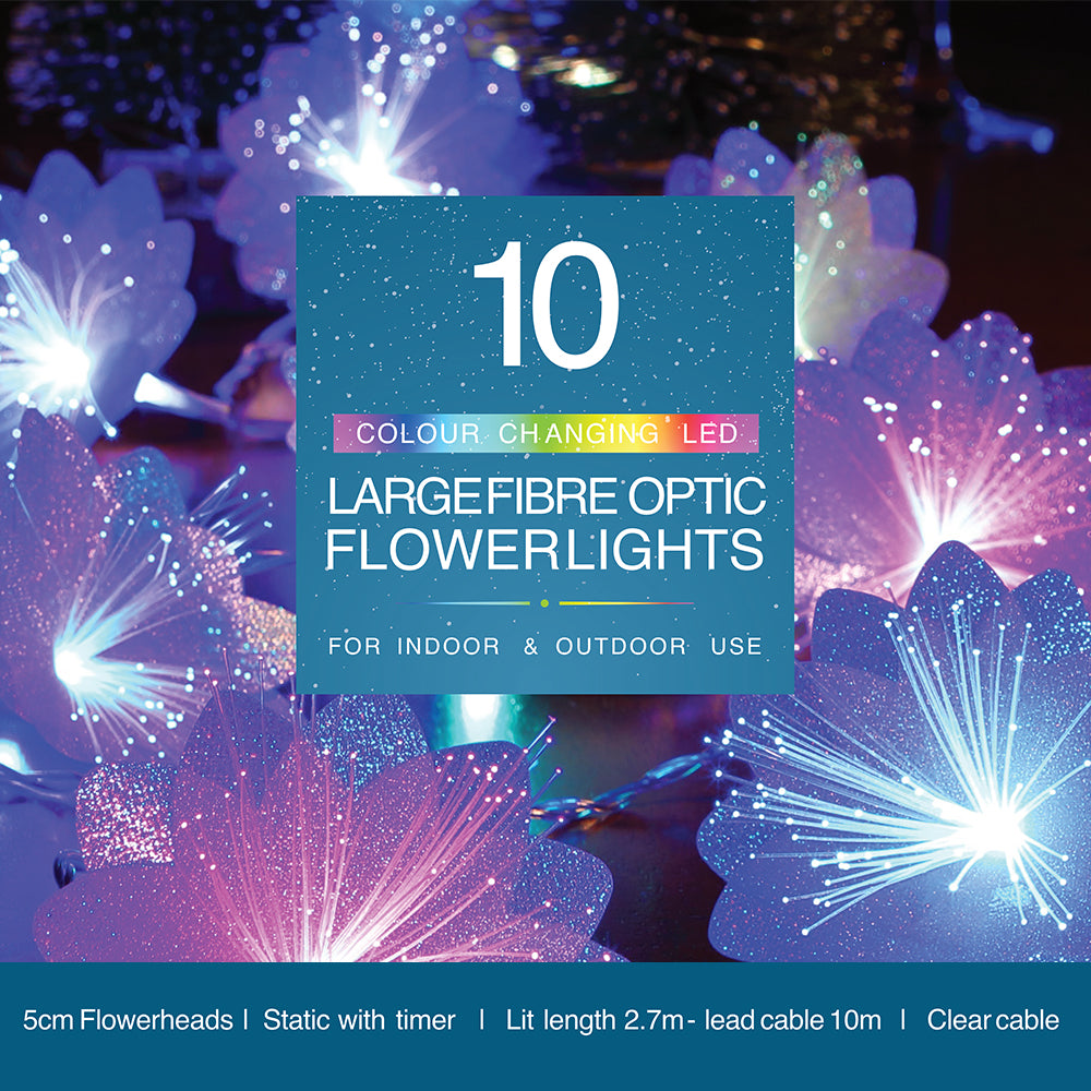 10 Colour Changing Large Flower Fibre Optic String Light