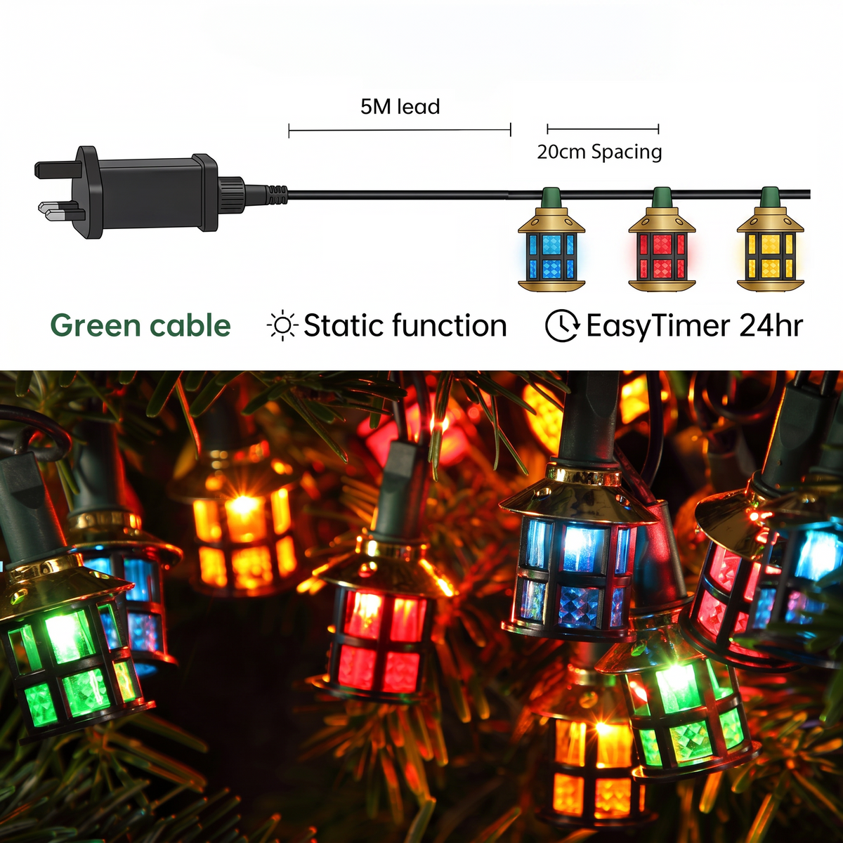 80 Multicolour LED Victorian Lantern String Light