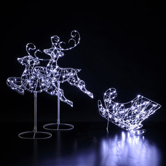 96cm White Frame Two Reindeer & Sleigh - 320 Flexi Wire LEDs