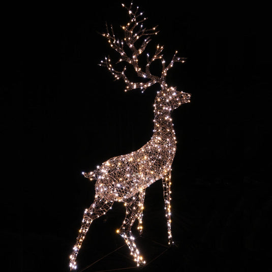 2.4m Duo Bulb Brown Wicker Standing Stag