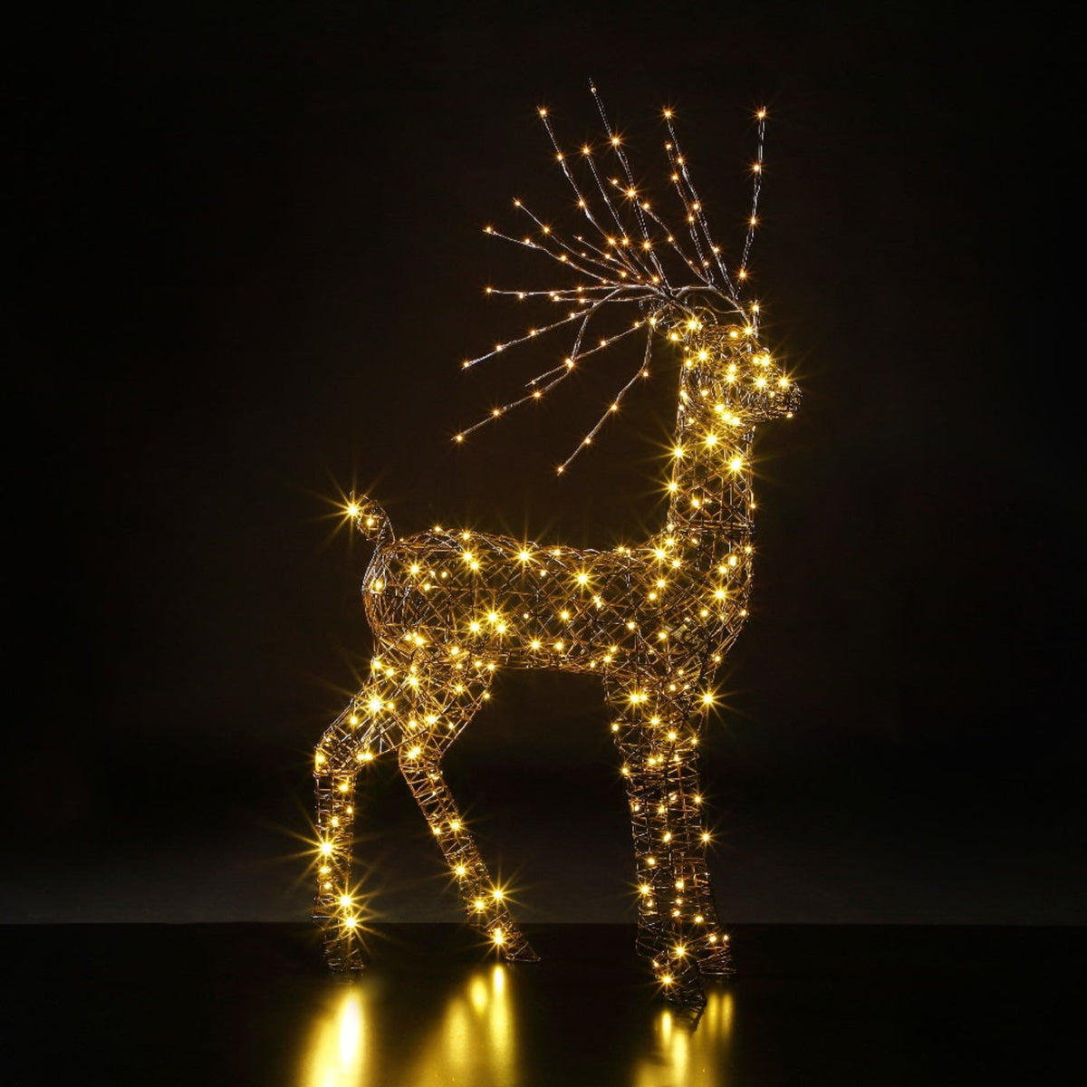 1.3M Brown Wicker Standing Stag with Branch Antlers