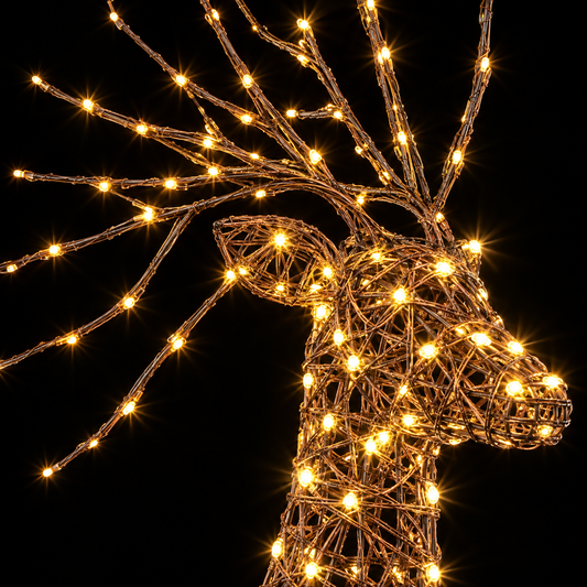 1.3M Brown Wicker Standing Stag with Branch Antlers