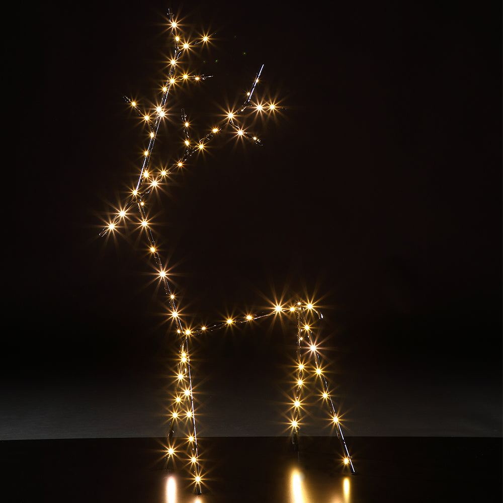 90cm Black Metal Stick Deer - 75 Warm White LEDs