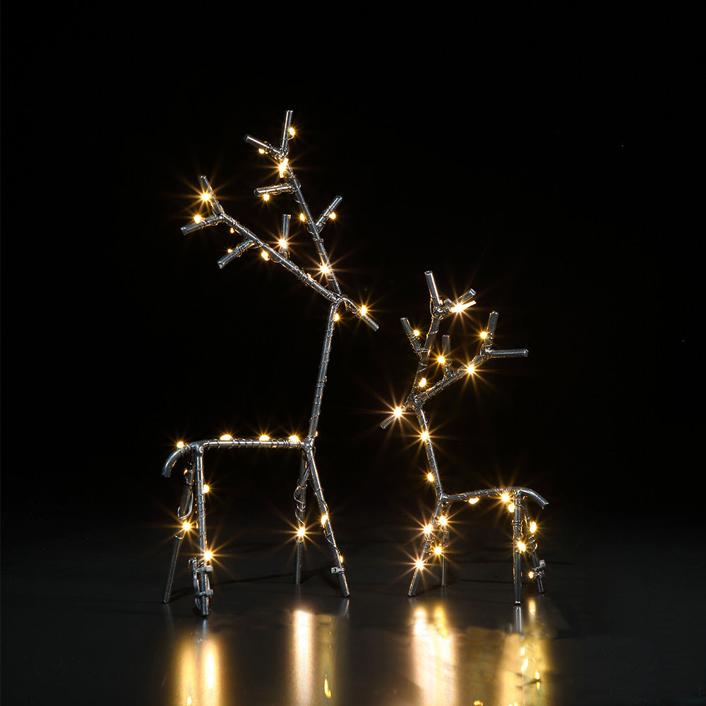 Set of 2 Black Metal Stick Deer - 50 LEDs