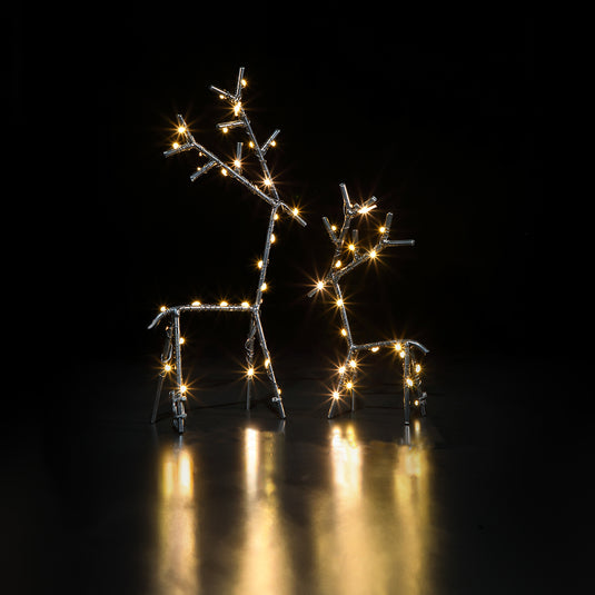 Set of 2 Black Metal Stick Deer - 50 LEDs