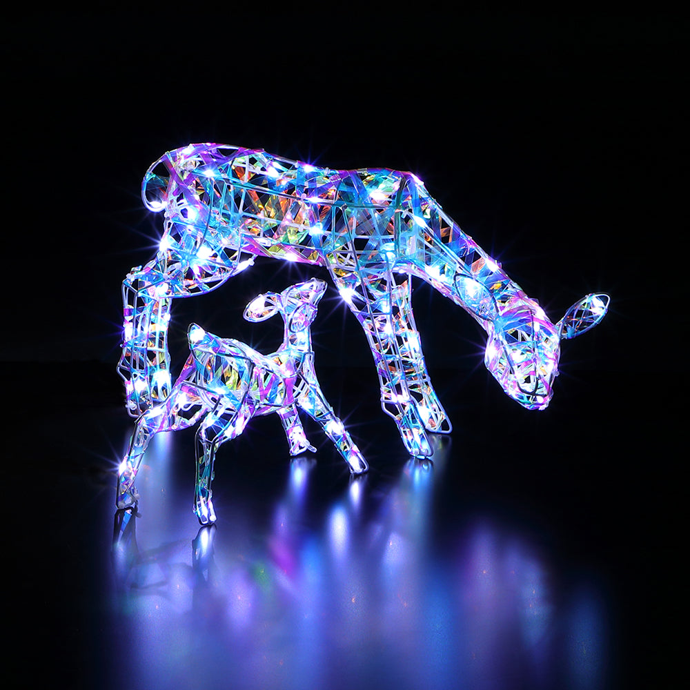 25cm Iridescent Dear And Fawn - 70 White LEDs