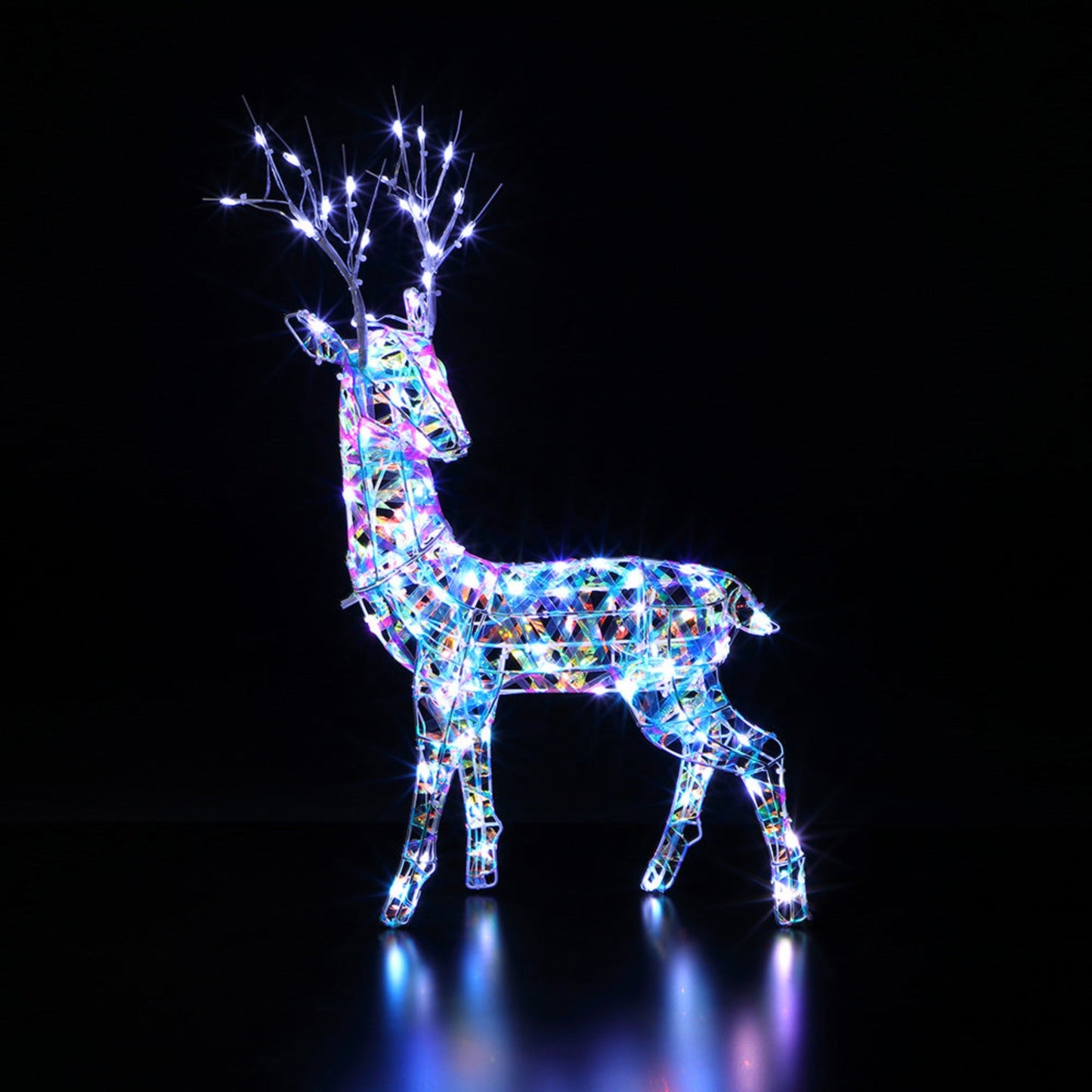 60cm Iridescent Stag with Branch Antlers - 90 White LEDs