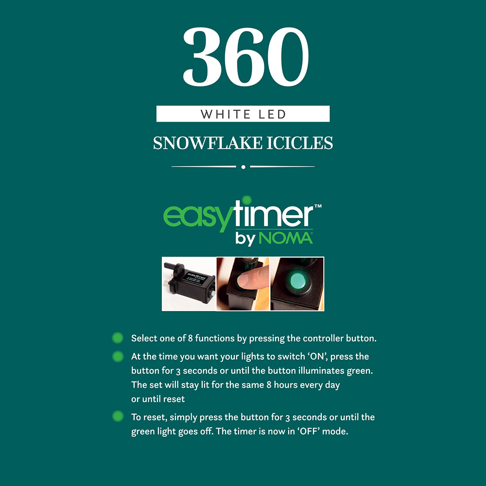 360 White Snowflake Icicle Lights with Clear Cable