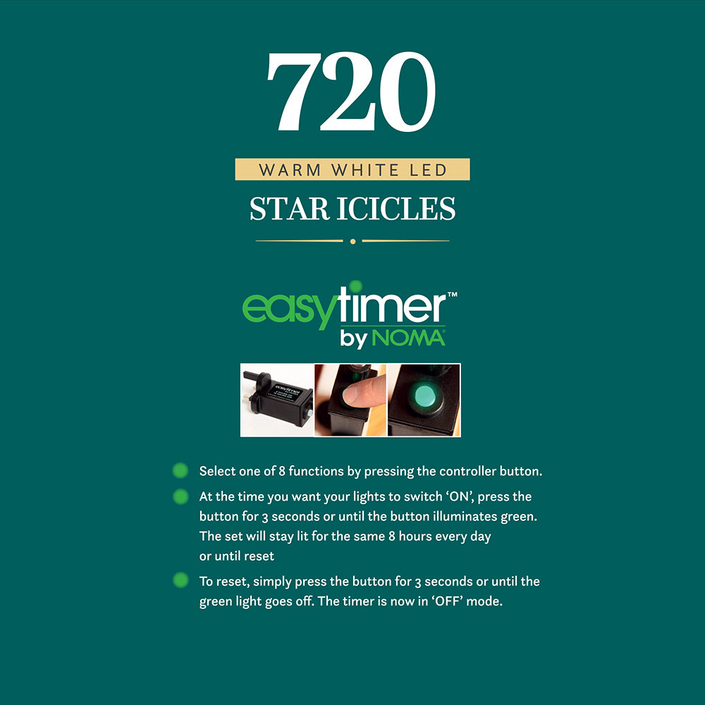 720 Warm White Star Icicle Lights with Clear Cable