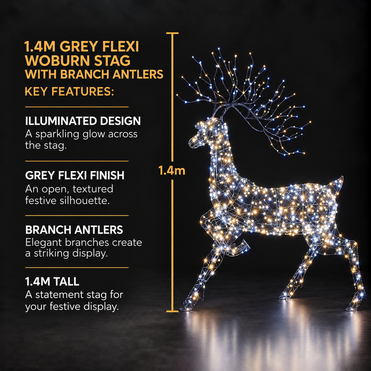 1.4M Grey Flexi Woburn Stag With Branch Antlers