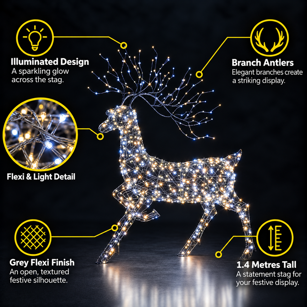 1.4M Grey Flexi Woburn Stag With Branch Antlers