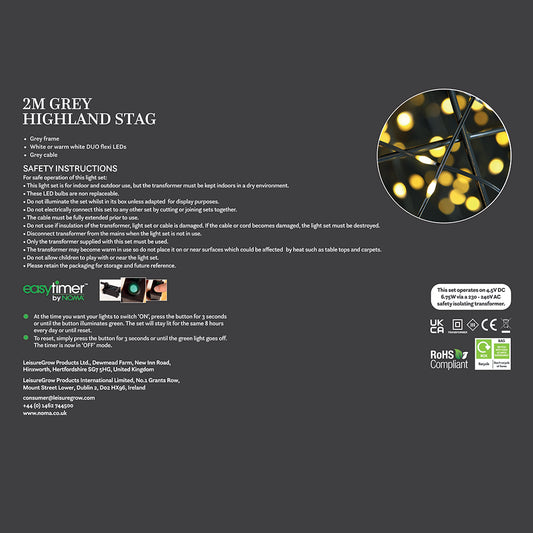 2M Grey Flexi Highland Stag With Branch Antlers