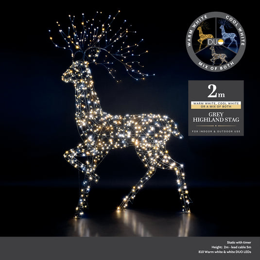 2M Grey Flexi Highland Stag With Branch Antlers