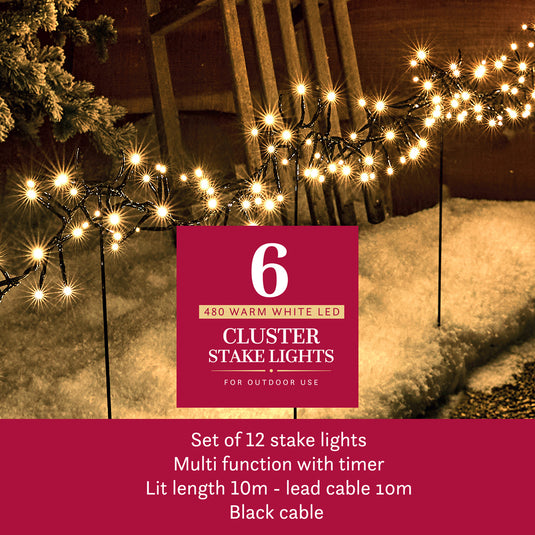 480 Warm White Multifunction Cluster Lights - 6 Stakes