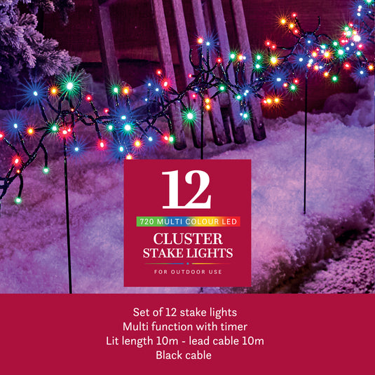 720 Multicolour Multifunction Cluster Lights With 12 Stakes