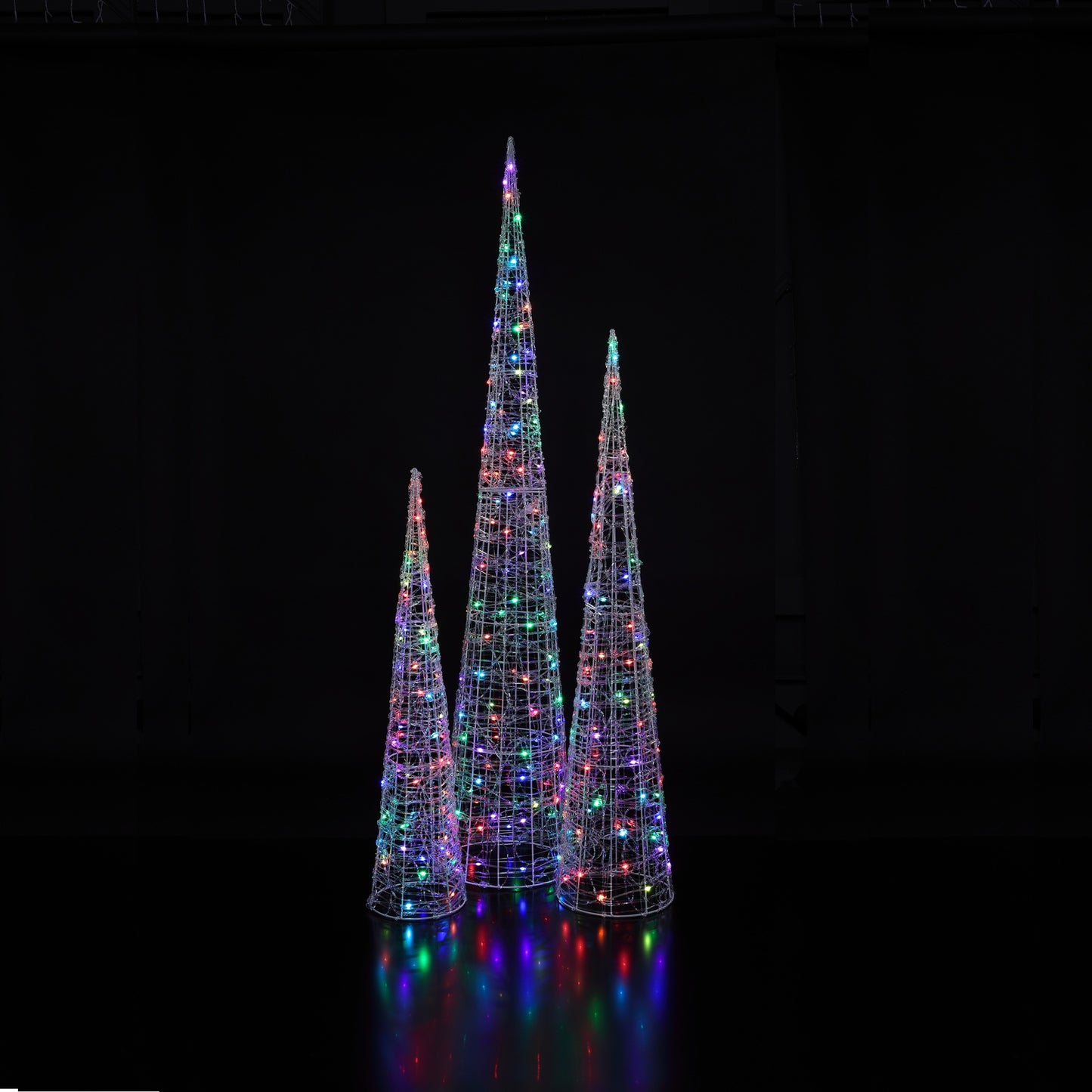 Set Of 3 1.6M Spun Acrylic Cone Trees
