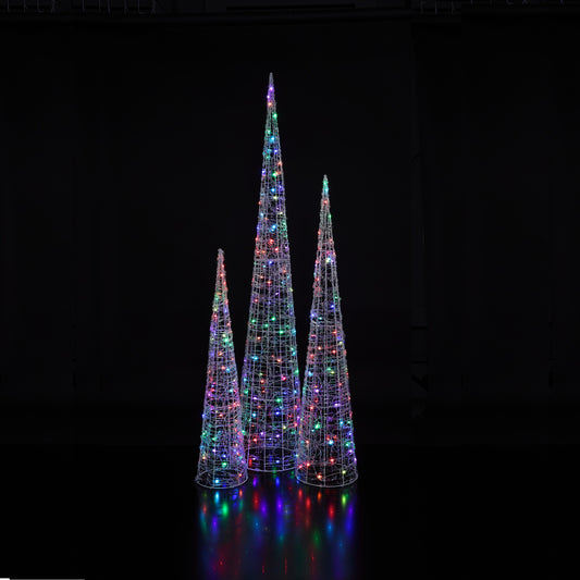 Set Of 3 1.6M Spun Acrylic Cone Trees