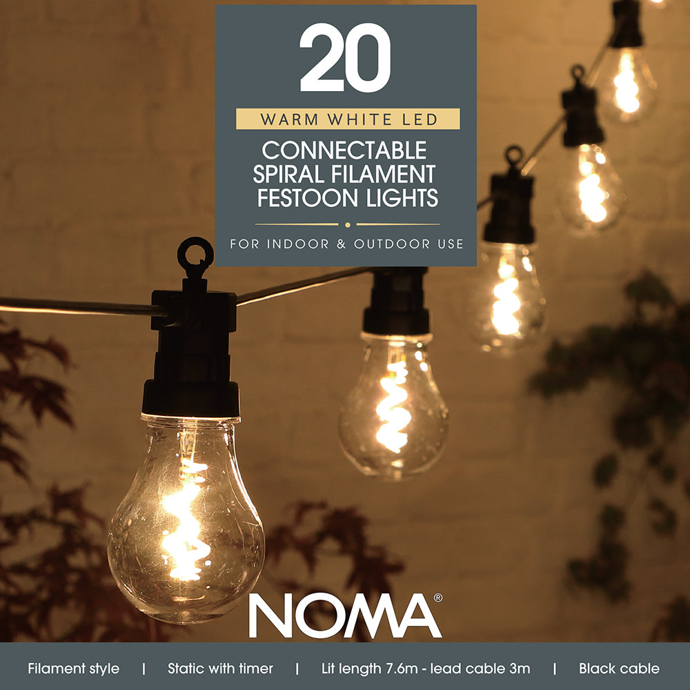 20 Connectable LED Spiral Filament Bulb Festoon