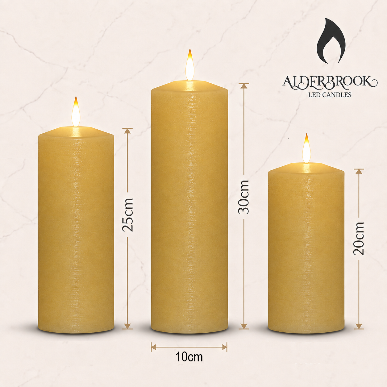 Set of 3 Large Ivory Pillar Candles