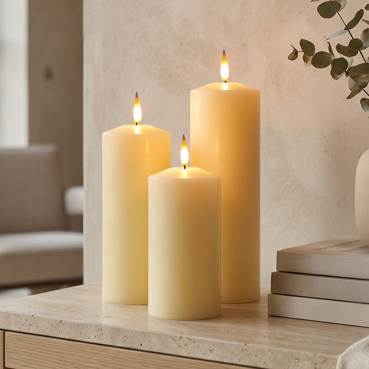 Set of 3 Large Ivory Pillar Candles