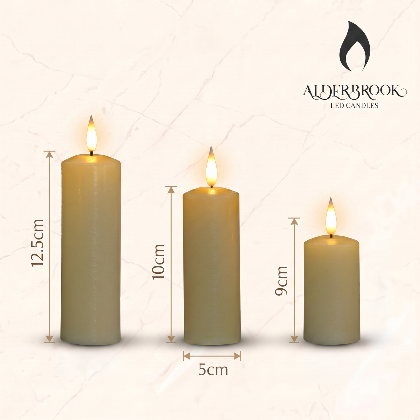 Set of 3 Slim Ivory Pillar Candles