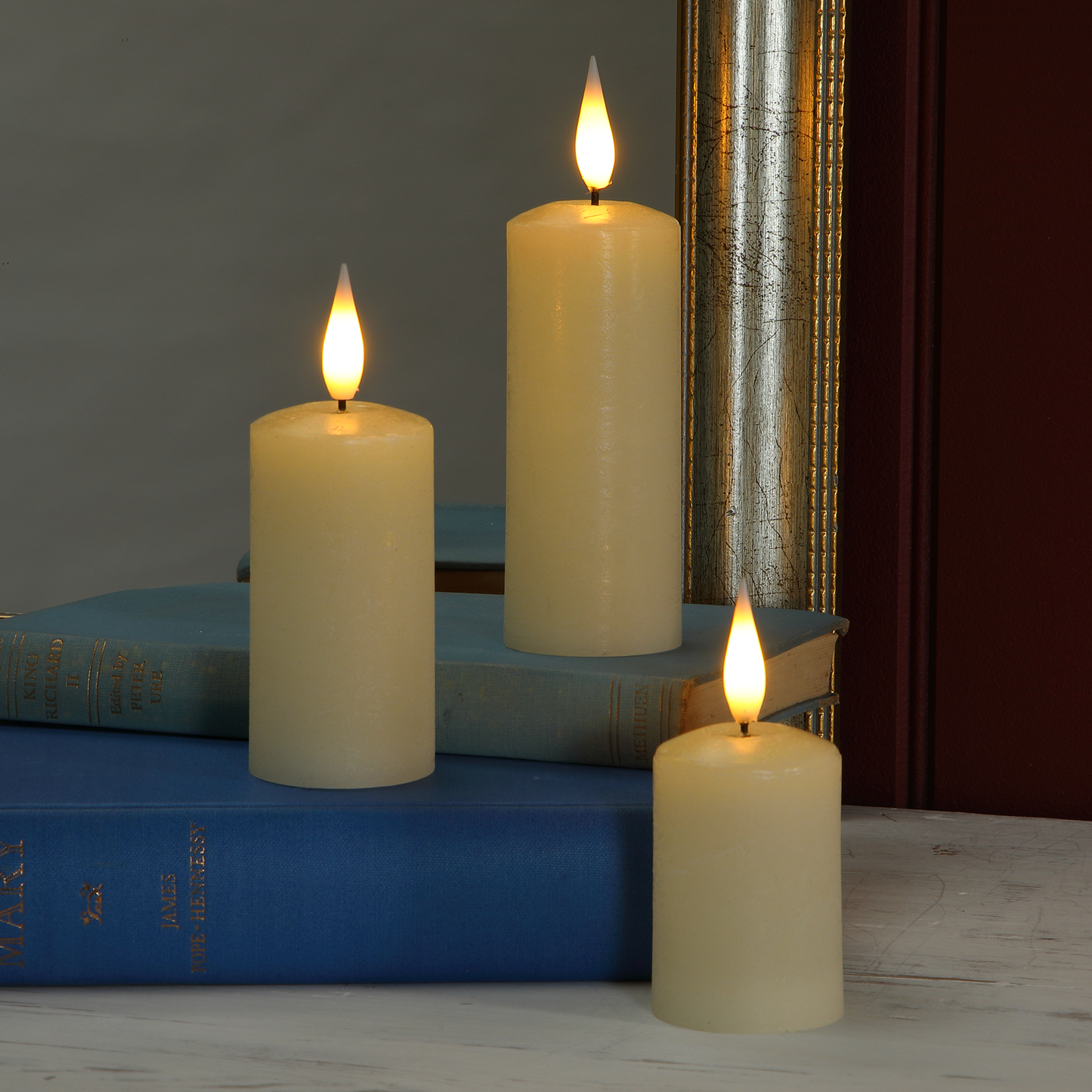 Set of 3 Slim Ivory Pillar Candles