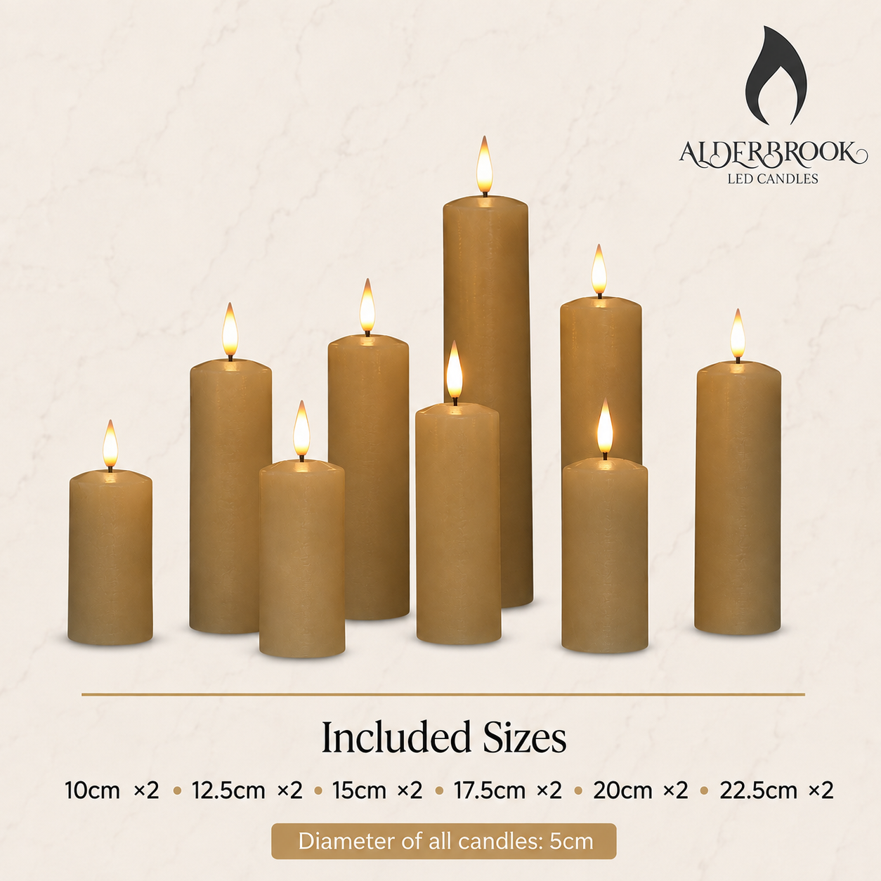 Set of 9 Slim Ivory Pillar Candles