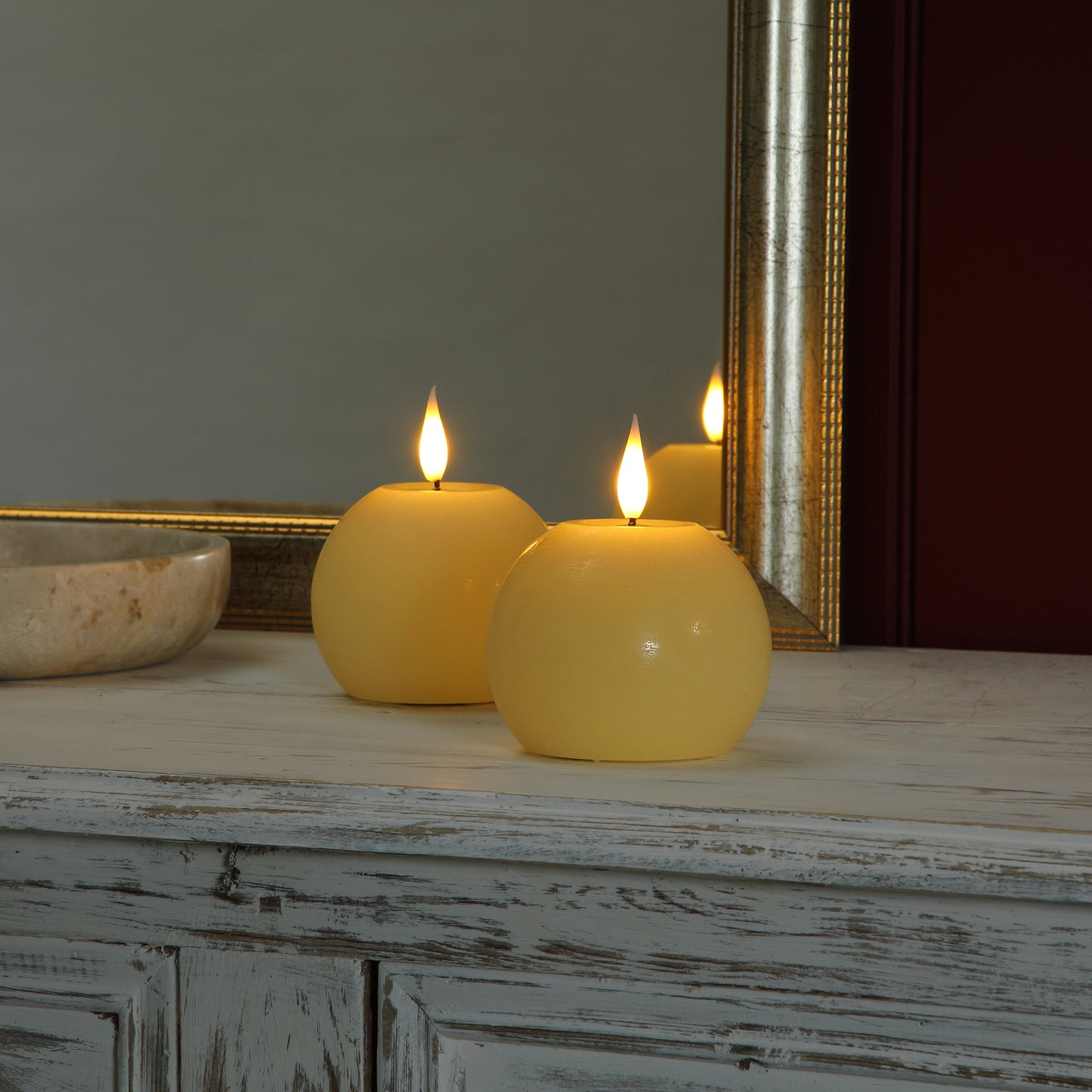 Set of 2 Ivory Sphere Candles