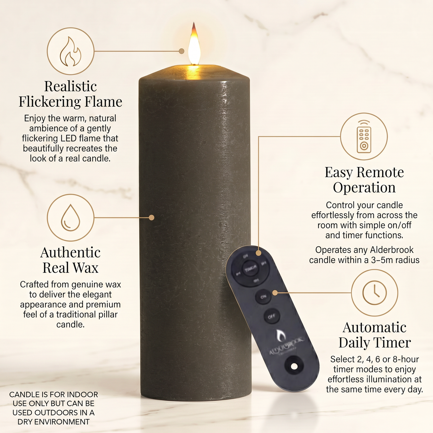 25CM Large Pewter Pillar Candle