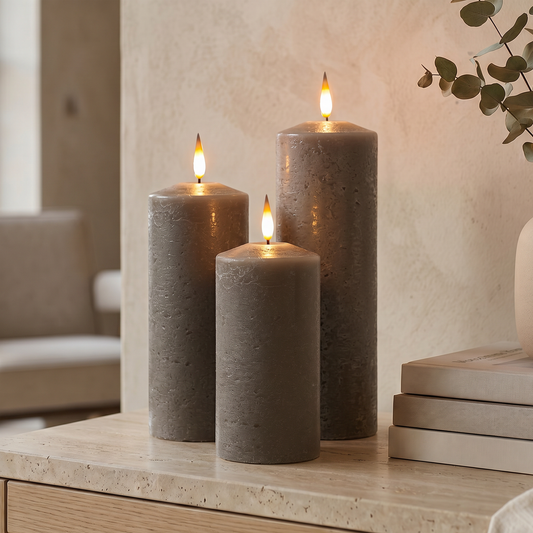 Set of 3 Large Pewter Pillar Candle