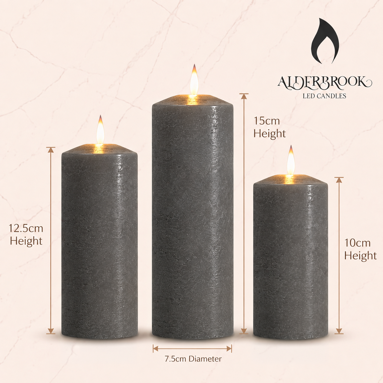 Set of 3 Pewter Pillar Candles