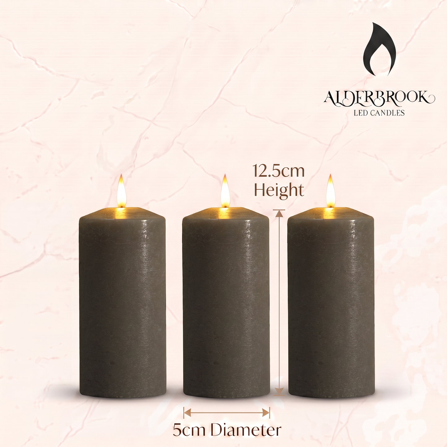 Set of 3 Slim Pewter Pillar Candles